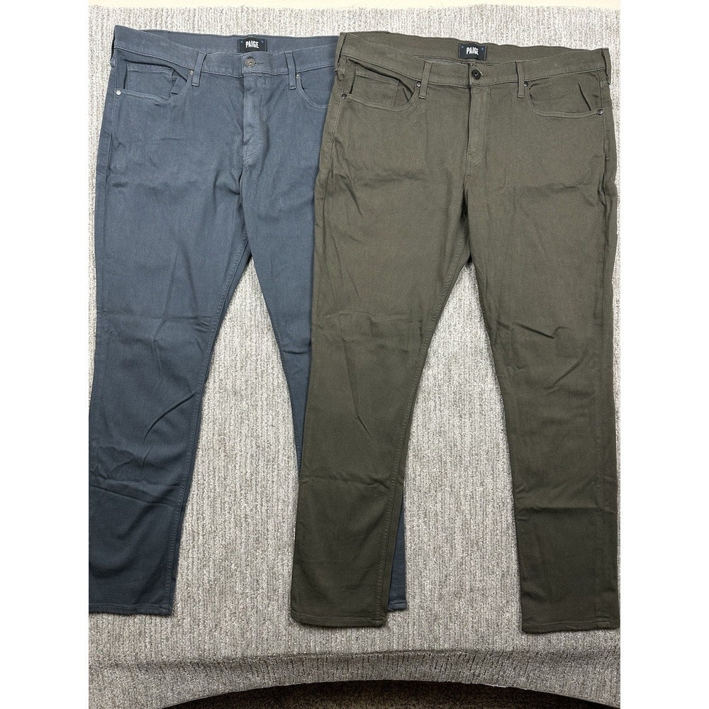 Lot Of 2 Paige Lennox Jeans Mens 38x32 (fits 40x33) Green Slim Fit Stretch Denim